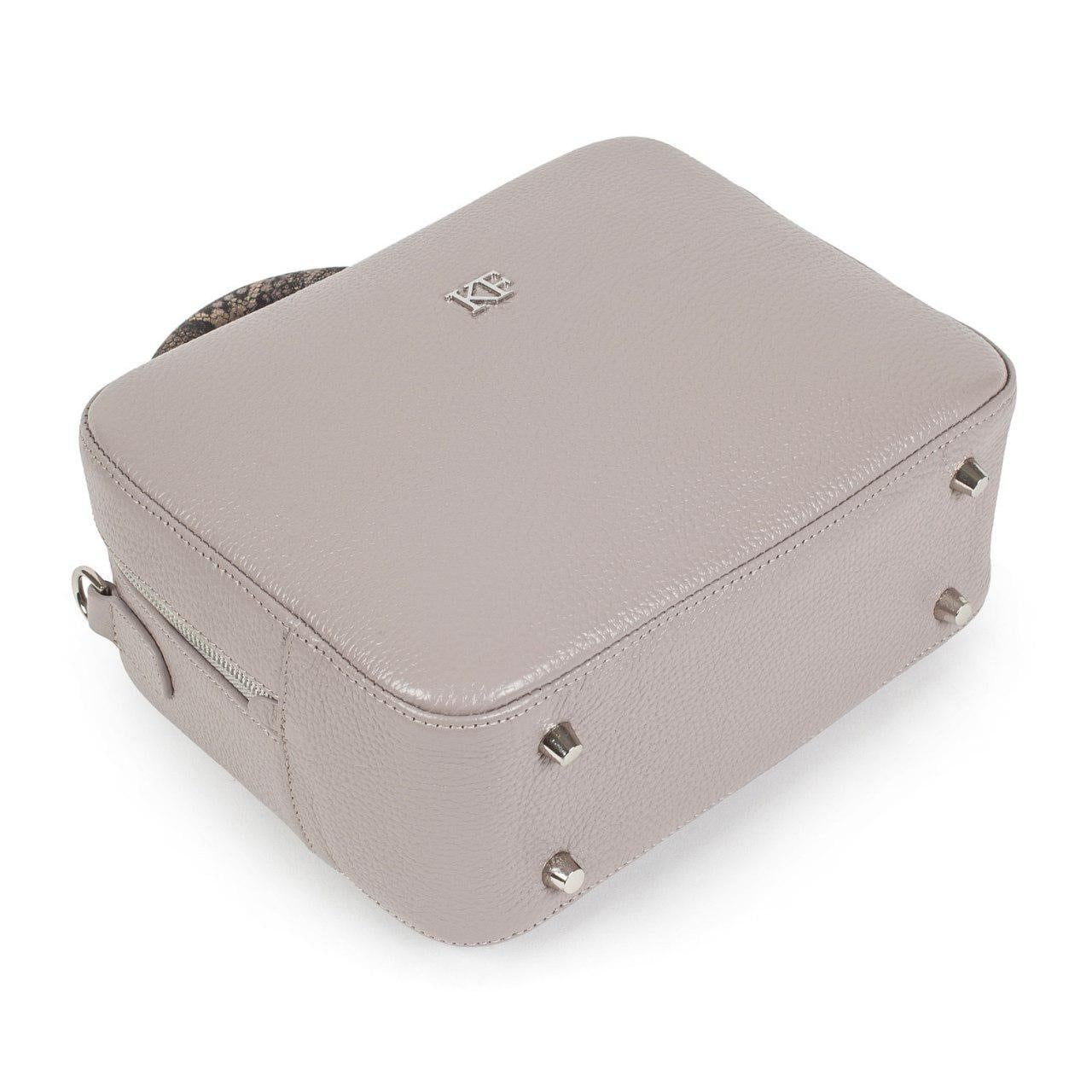 Leather Top Handle Bag, Gray Beige Leather Handbag Top Handle, Women's Leather Bag KF-2701 - Image 5