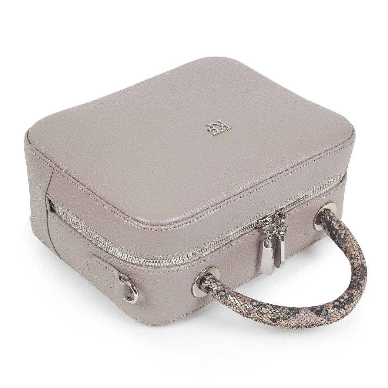 Leather Top Handle Bag, Gray Beige Leather Handbag Top Handle, Women's Leather Bag KF-2701 - Image 6