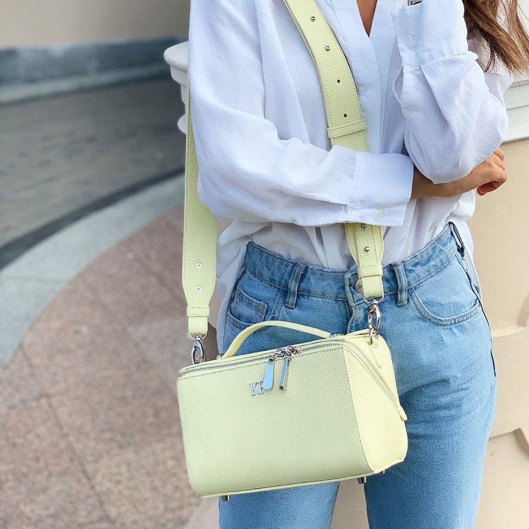Leather Cross body Bag, Yellow Leather Shoulder Bag, Women's Leather Crossbody Bag, Leather bag KF-3041 - Image 7