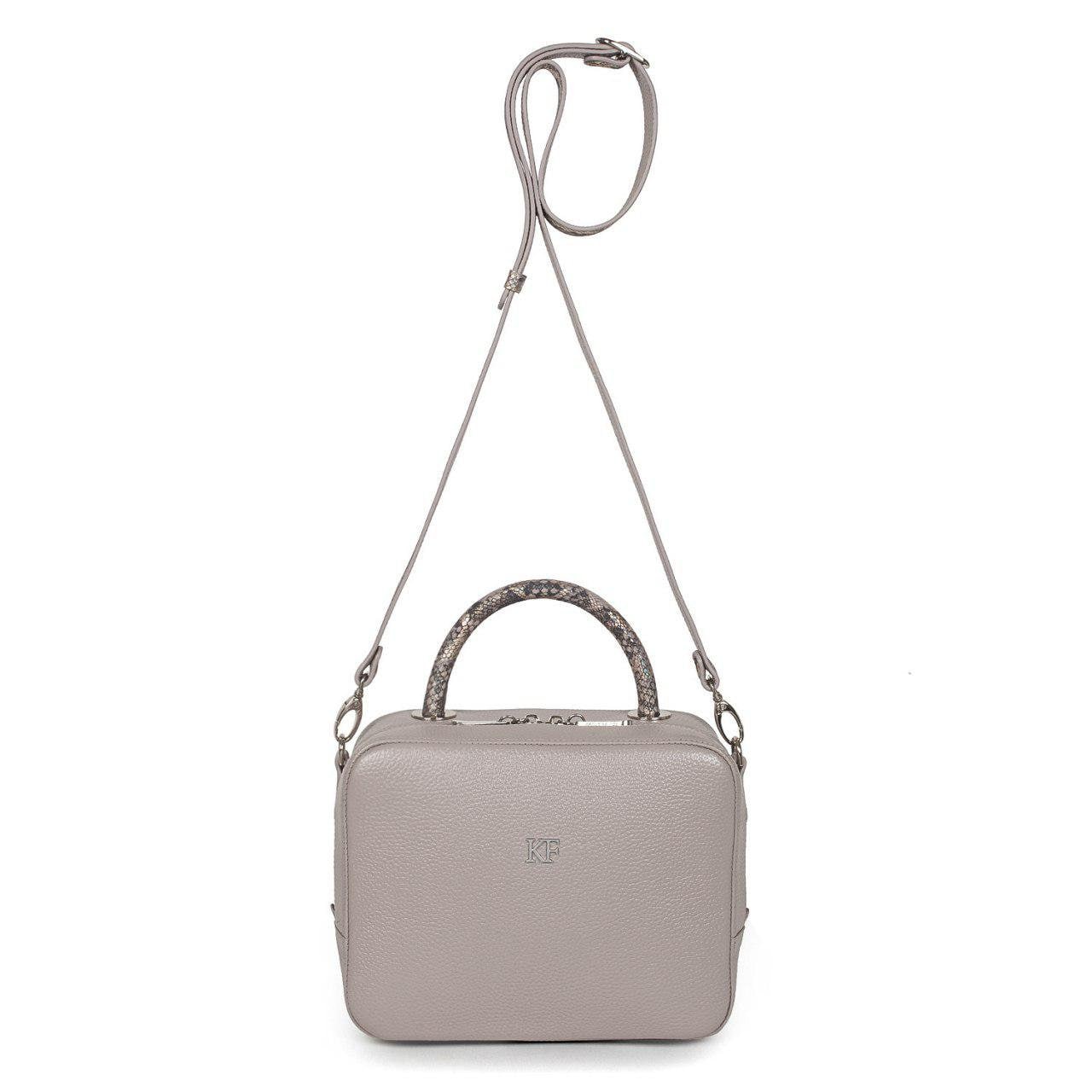 Leather Top Handle Bag, Gray Beige Leather Handbag Top Handle, Women's Leather Bag KF-2701 - Image 2