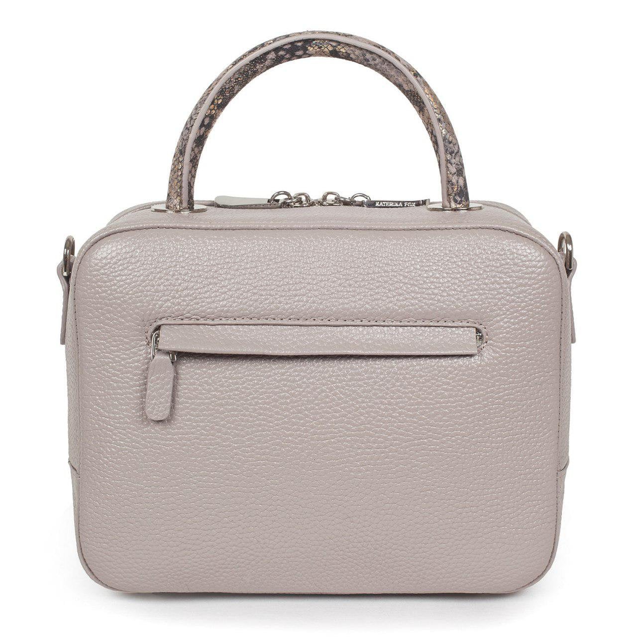 Leather Top Handle Bag, Gray Beige Leather Handbag Top Handle, Women's Leather Bag KF-2701 - Image 3