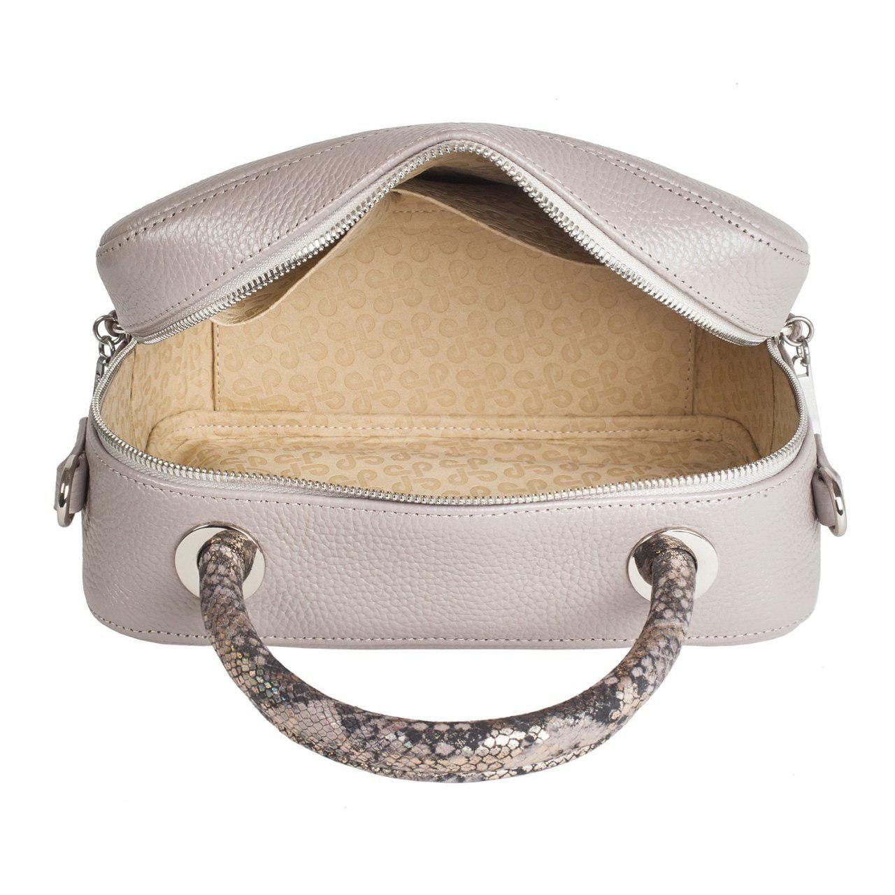 Leather Top Handle Bag, Gray Beige Leather Handbag Top Handle, Women's Leather Bag KF-2701 - Image 4