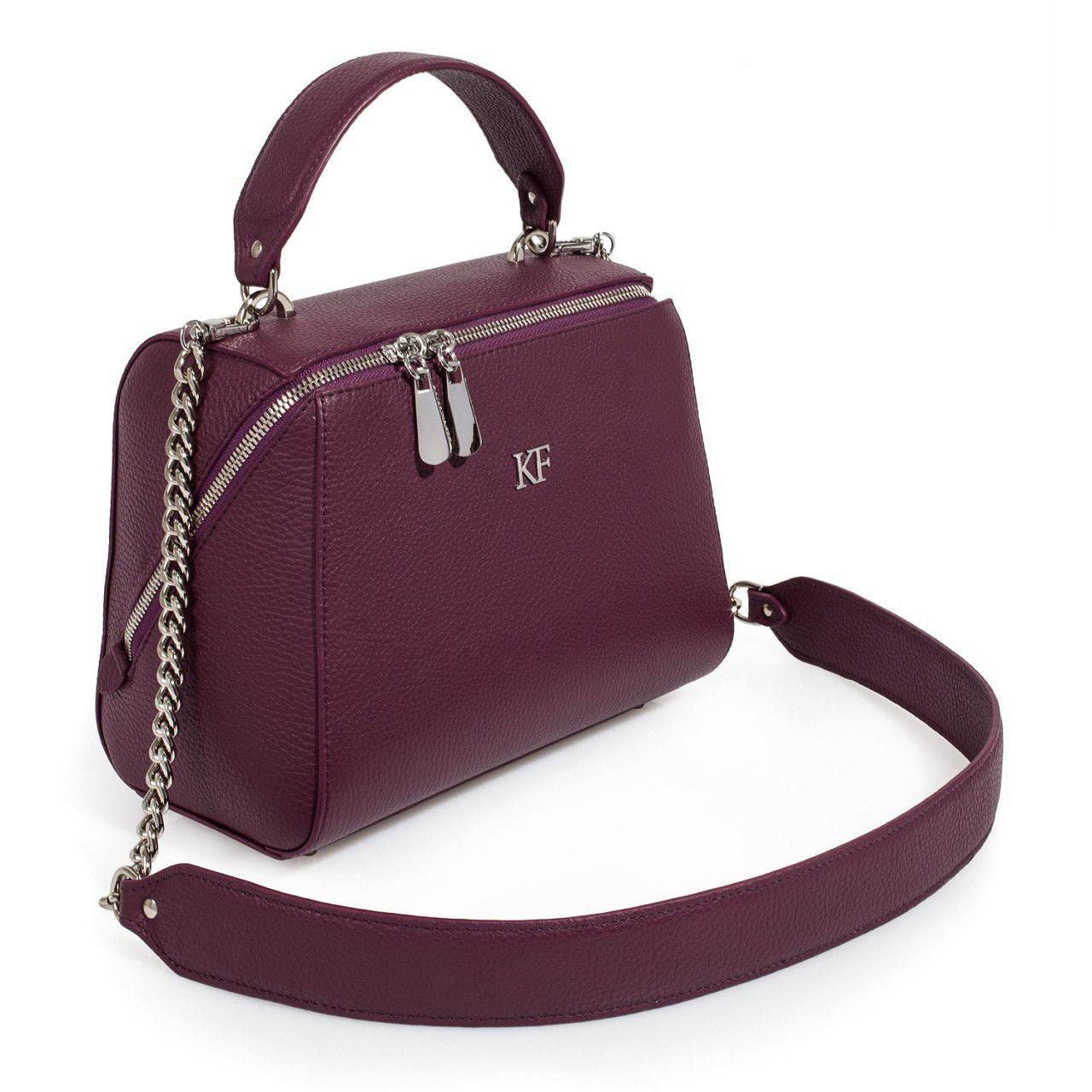 Leather Top Handle Bag, Violet (Blackberry) Leather Handbag Top Handle, Women's Leather Bag KF-3068 - Image 2