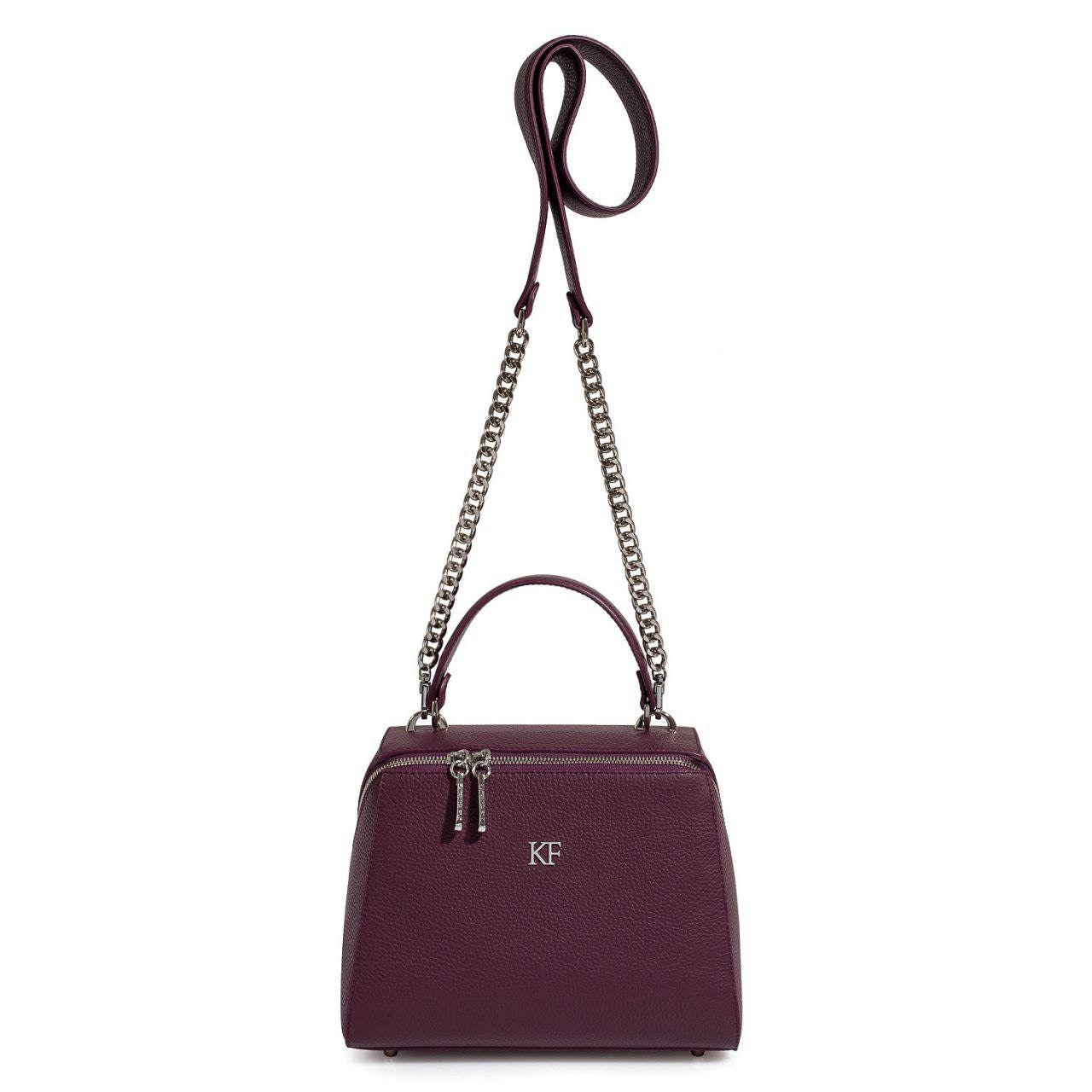 Leather Top Handle Bag, Violet (Blackberry) Leather Handbag Top Handle, Women's Leather Bag KF-3068 - Image 3