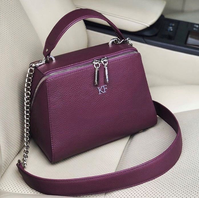 Leather Top Handle Bag, Violet (Blackberry) Leather Handbag Top Handle, Women's Leather Bag KF-3068 - Image 7