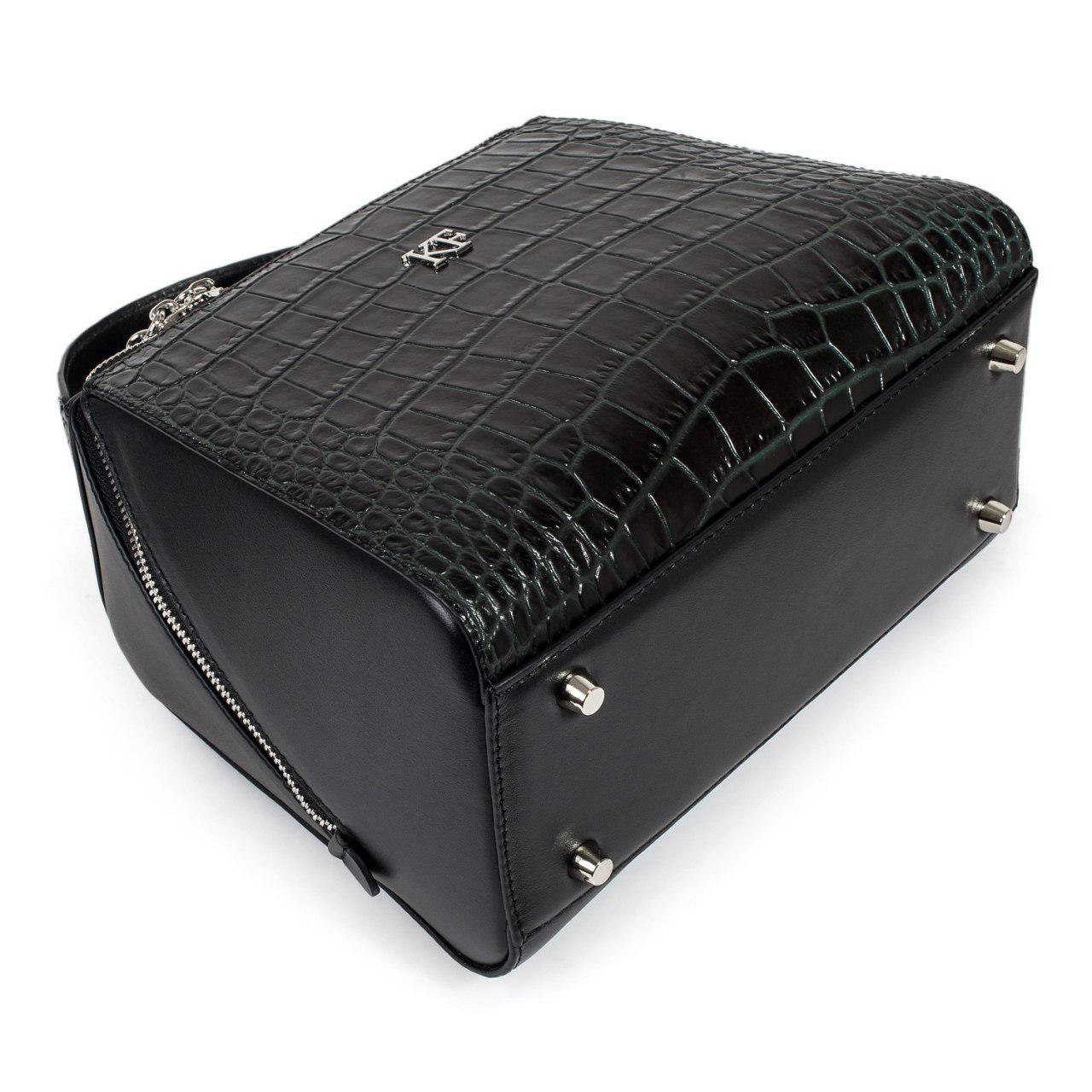 Leather Top Handle Bag, Black/Green Leather Handbag Top Handle, Women's Leather Bag KF-3180 - Image 6
