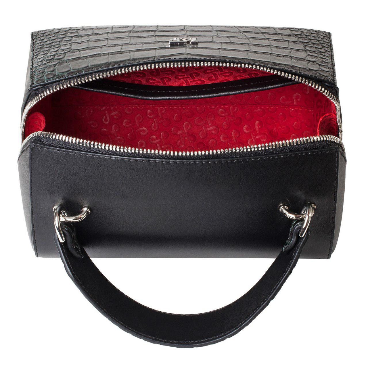 Leather Top Handle Bag, Black/Green Leather Handbag Top Handle, Women's Leather Bag KF-3180 - Image 5