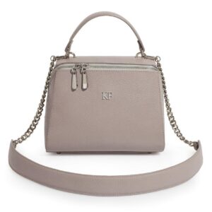 Leather Top Handle Bag, Grey Beige Leather Handbag Top Handle, Women's Leather Bag KF-3087