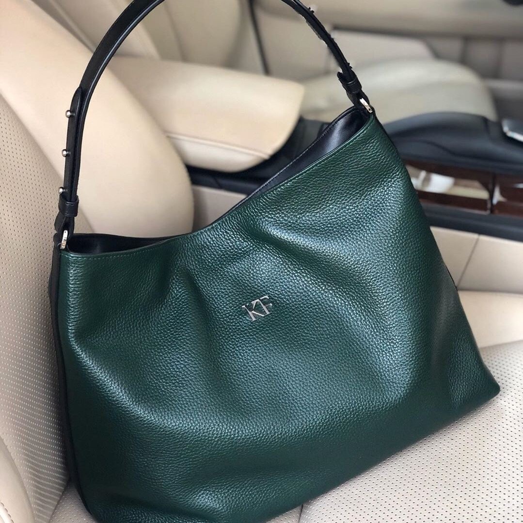 Leather Hobo Bag, Dark green Leather Hobo Bag, Women's Leather Hobo Purse KF-3292 - Image 6
