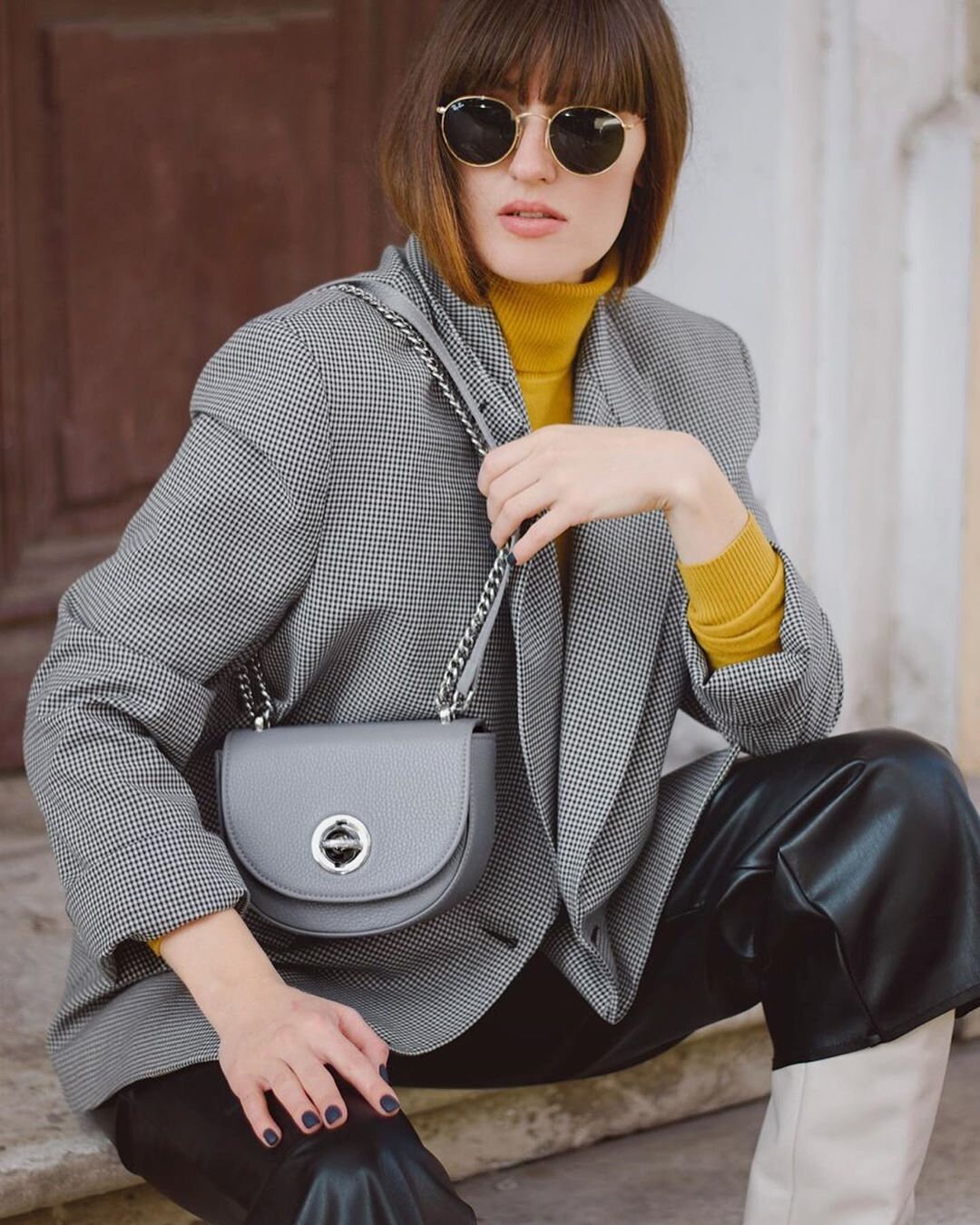 Leather Cross body Bag, Gray Leather Shoulder Bag, Women's Leather Crossbody Bag, Leather bag KF-3196 - Image 6