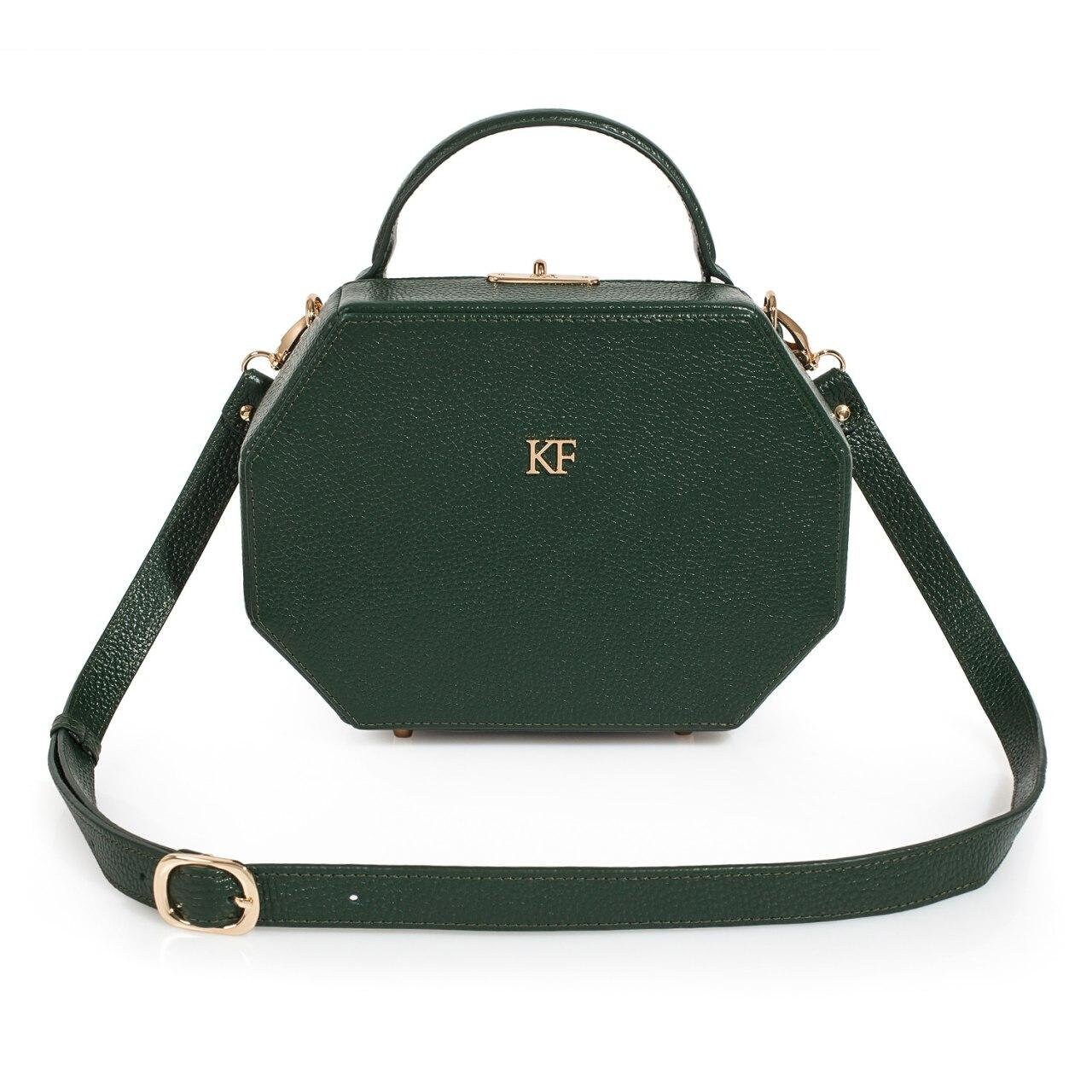 Leather Boxbag, Dark green Leather Box Bag, Women's Leather Boxbag, Leather bag KF-3202 - Image 2