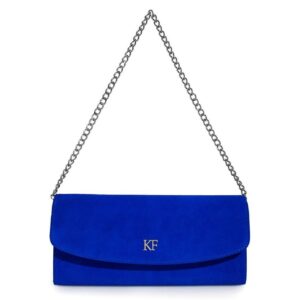 Leather Clutch, Suede Leather Clutch Bag Purse, Blue Leather Clutch KF-3215