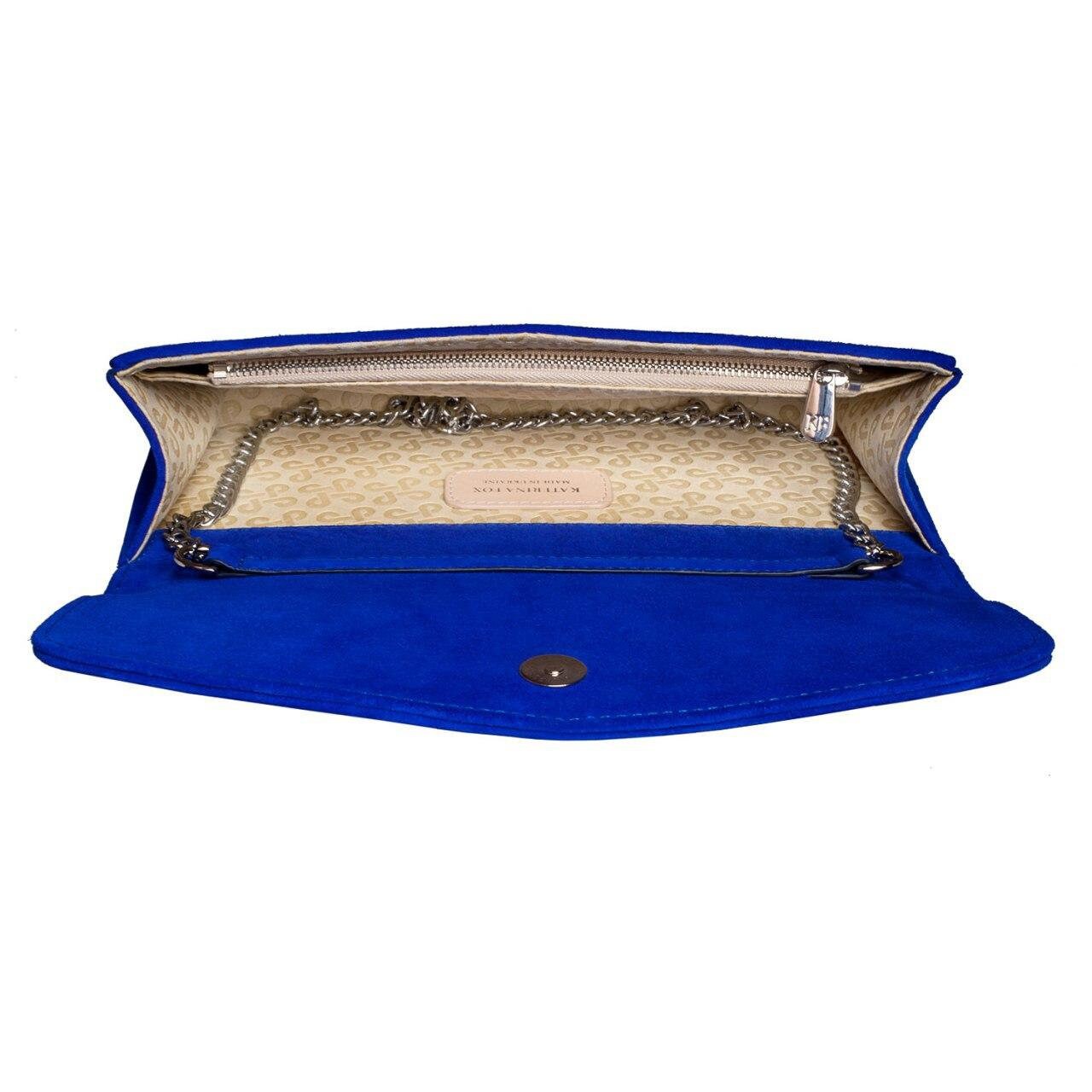 Leather Clutch, Suede Leather Clutch Bag Purse, Blue Leather Clutch KF-3215 - Image 4
