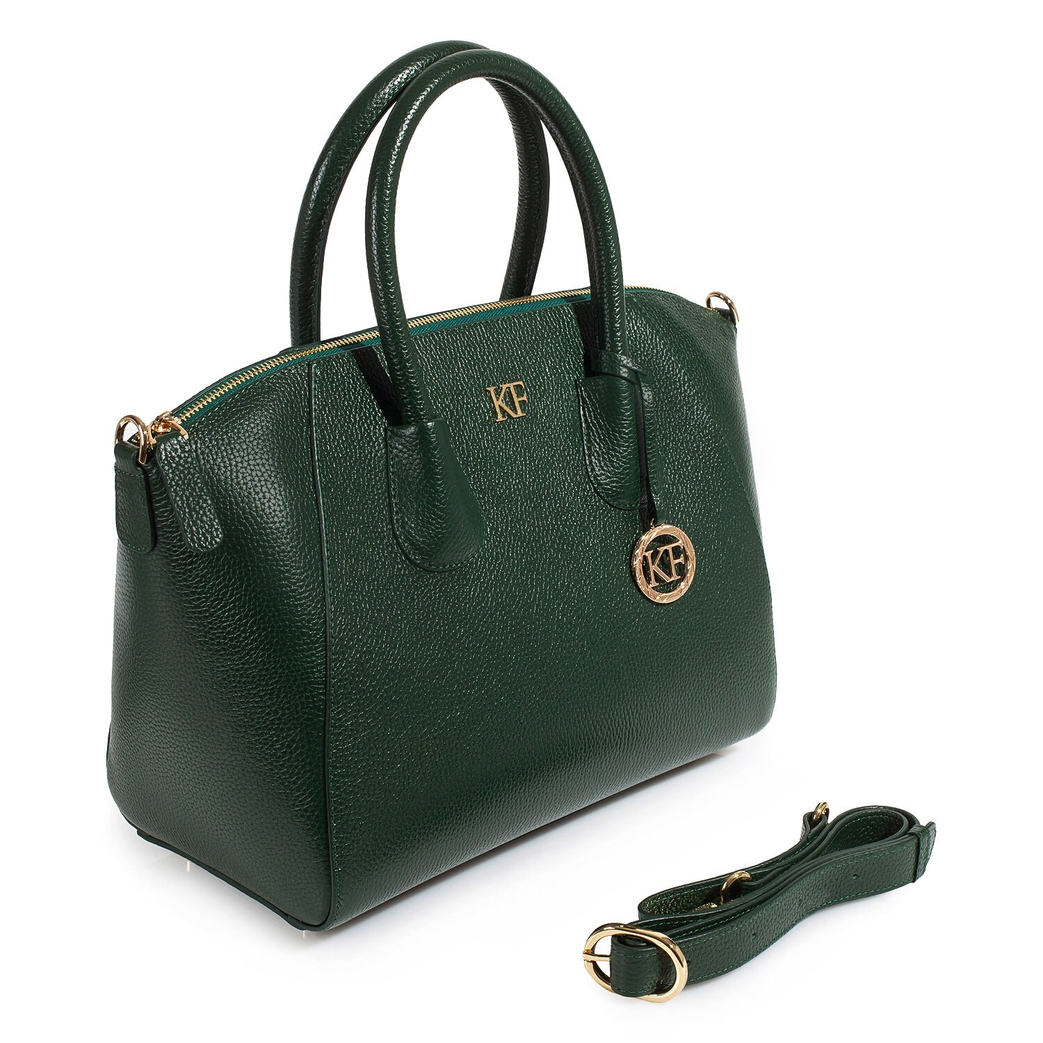Leather Top Handle Bag, Dark green Leather Handbag Top Handle, Women's Leather Bag KF-2774 - Image 2