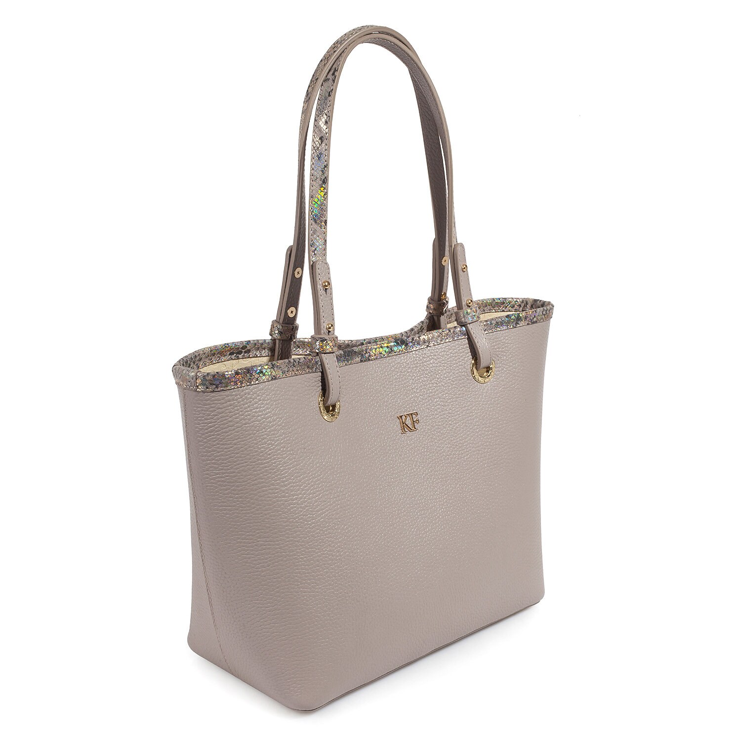 Leather Tote Bag, Gray Beige (light taupe) Leather Tote Bag, Women's Leather Tote Bag KF-3468 - Image 2