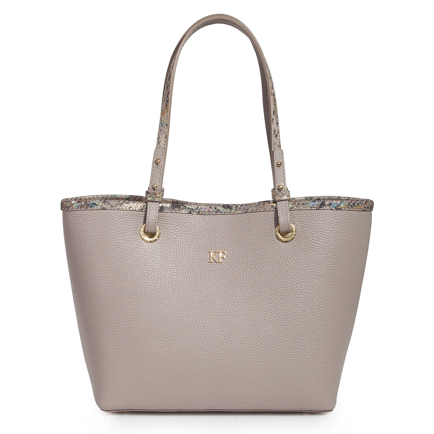 Leather Tote Bag, Gray Beige (light taupe) Leather Tote Bag, Women's Leather Tote Bag KF-3468