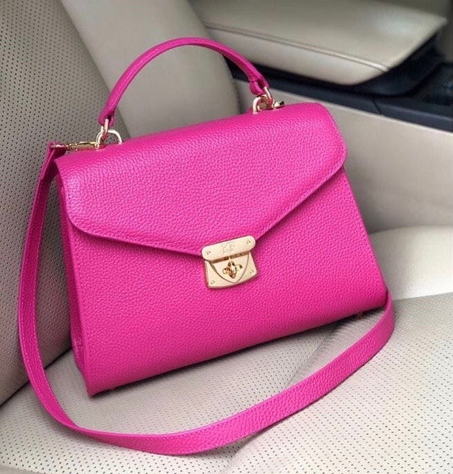 Leather Top Handle Bag, Fuchsia Leather Handbag Top Handle, Women's Leather Bag KF-2818 - Image 7