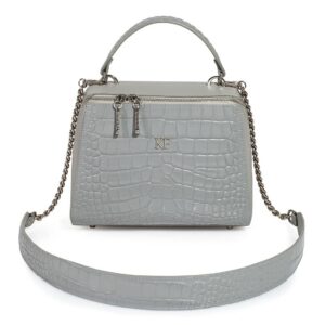 Leather Top Handle Bag, Gray Leather Handbag Top Handle, Women's Leather Bag KF-3512