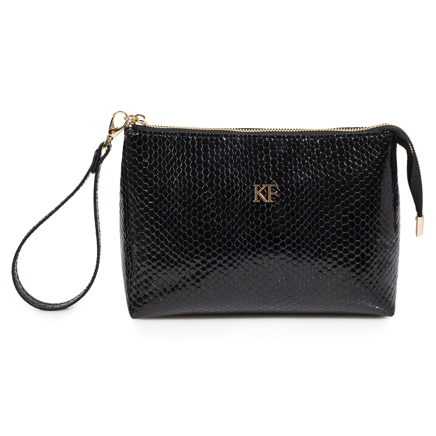 Leather Cosmetic Bag, Genuine Black Leather Pouch, Leather Makeup Case, Make Up Leather Toiletry Bag, Black Cosmetic Bag Pouch KF-3570