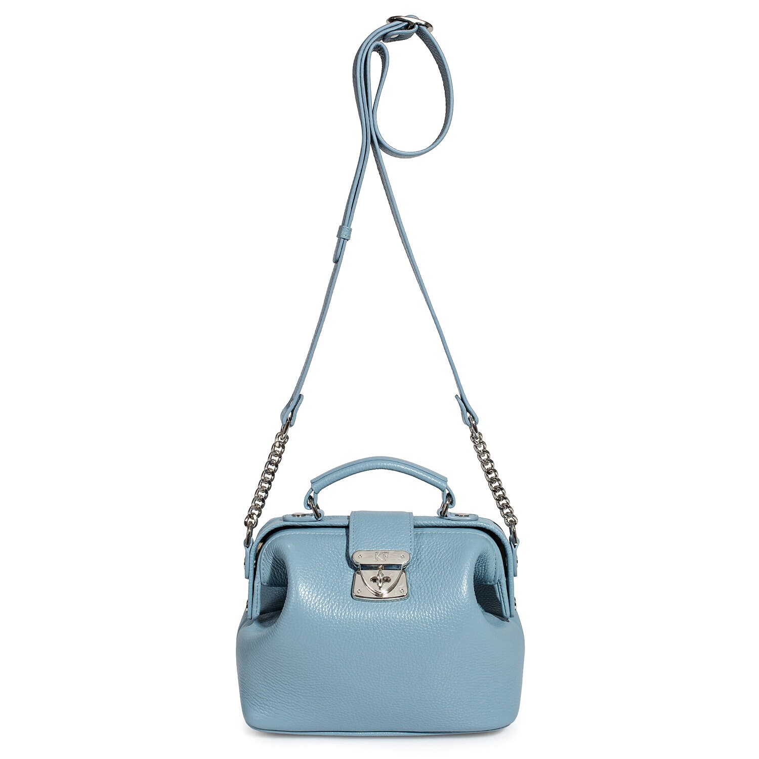 Leather doctor bag for women, Light Blue Leather Shoulder Bag, Women's Leather doctor bag, Leather bag KF-2303 - Image 4