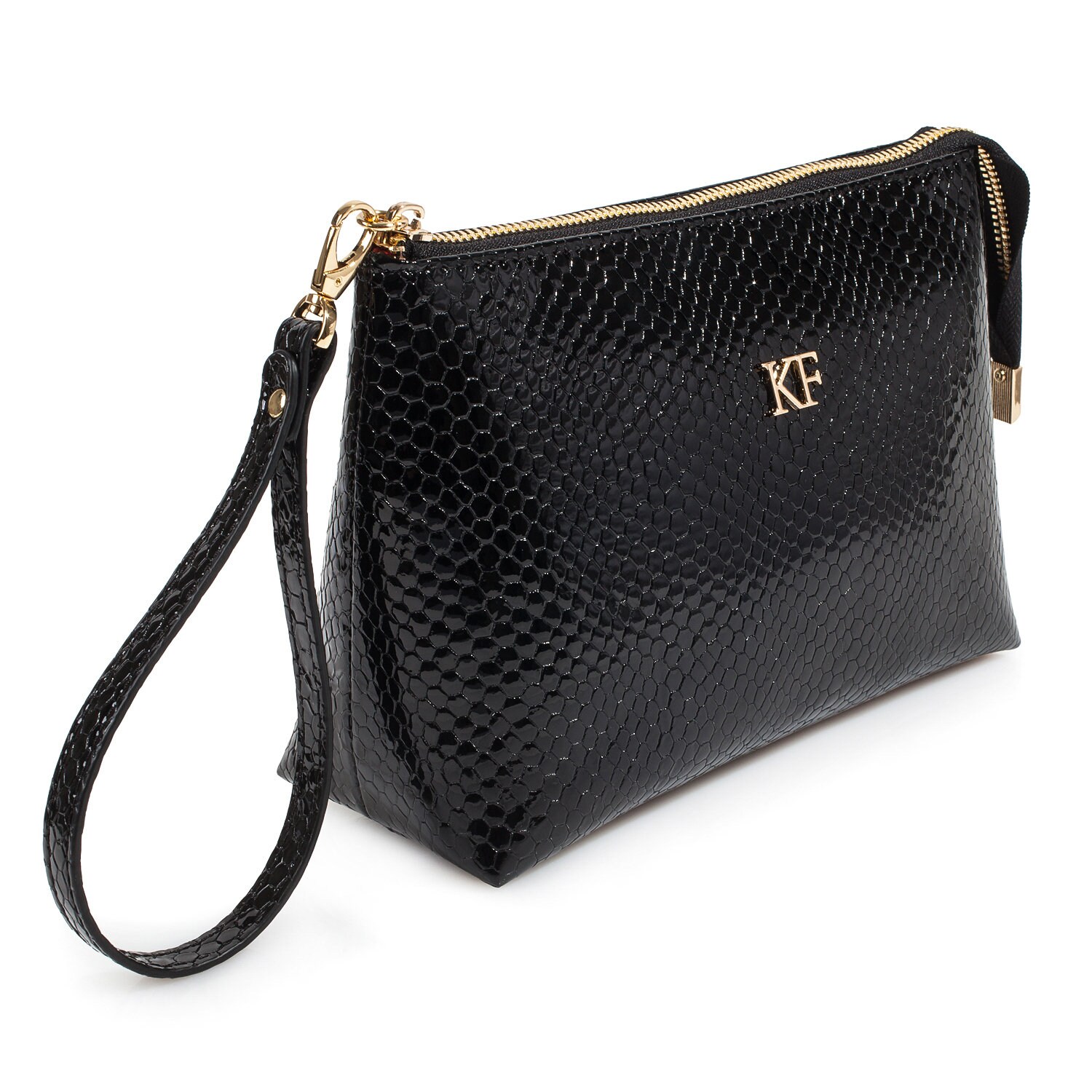 Leather Cosmetic Bag, Genuine Black Leather Pouch, Leather Makeup Case, Make Up Leather Toiletry Bag, Black Cosmetic Bag Pouch KF-3570 - Image 2