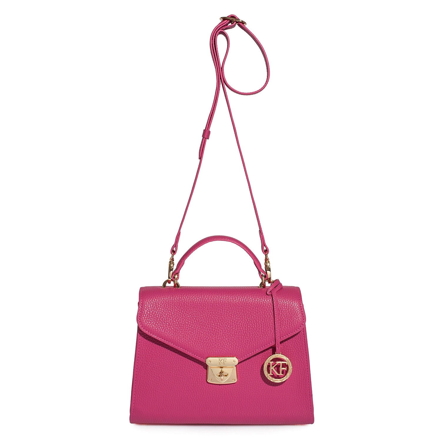 Leather Top Handle Bag, Fuchsia Leather Handbag Top Handle, Women's Leather Bag KF-2818 - Image 3