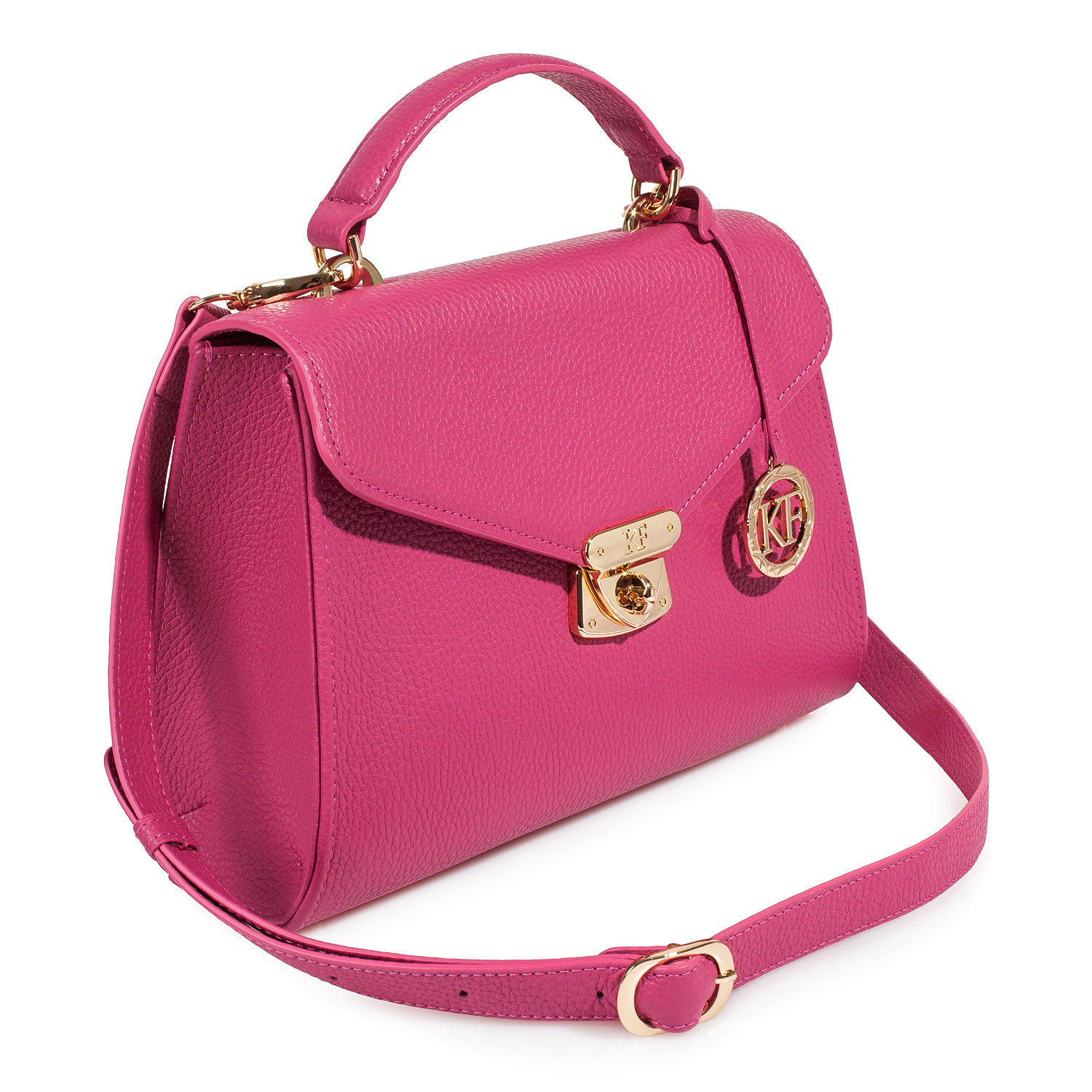 Leather Top Handle Bag, Fuchsia Leather Handbag Top Handle, Women's Leather Bag KF-2818 - Image 2