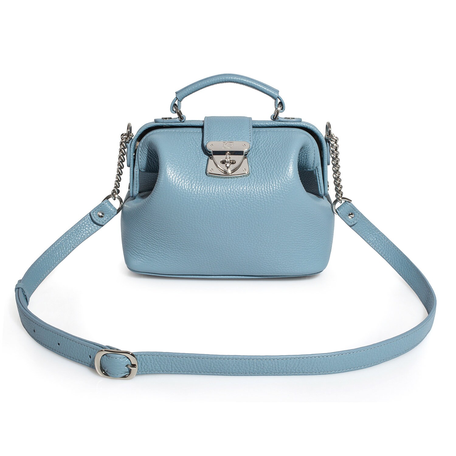 Leather doctor bag for women, Light Blue Leather Shoulder Bag, Women's Leather doctor bag, Leather bag KF-2303 - Image 2