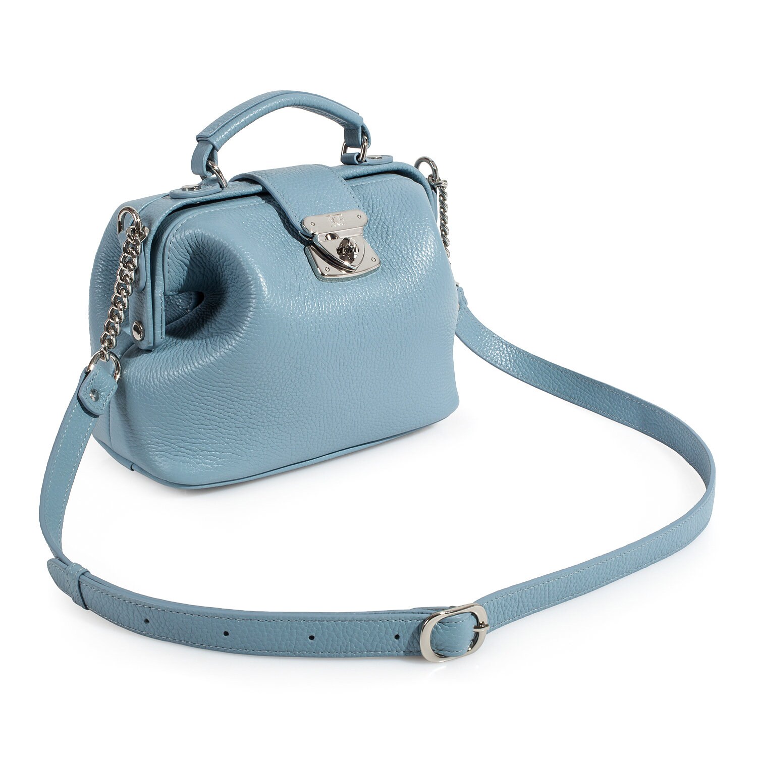 Leather doctor bag for women, Light Blue Leather Shoulder Bag, Women's Leather doctor bag, Leather bag KF-2303 - Image 3