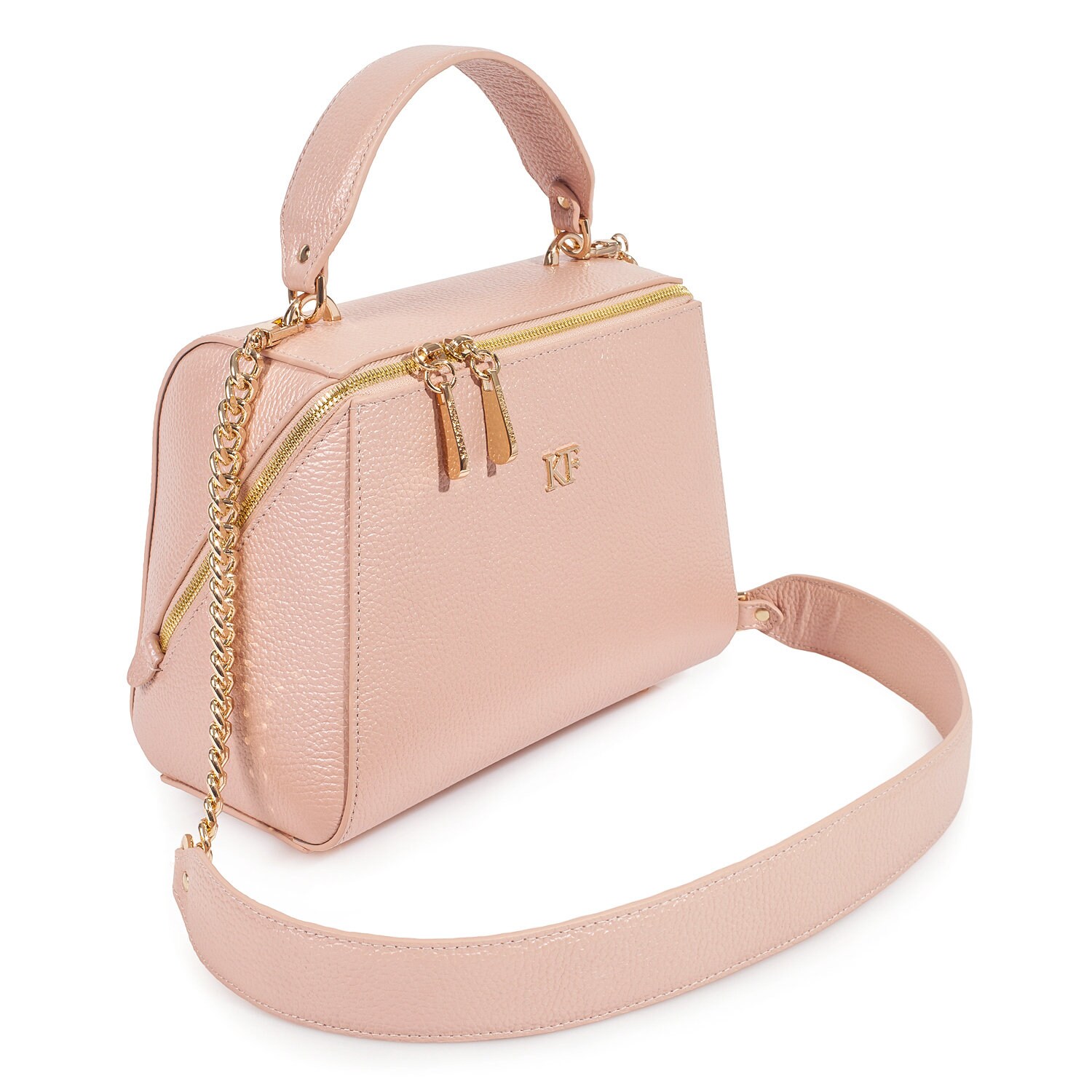 Leather Top Handle Bag, Beige pearl Leather Handbag Top Handle, Women's Leather Bag KF-3656 - Image 2