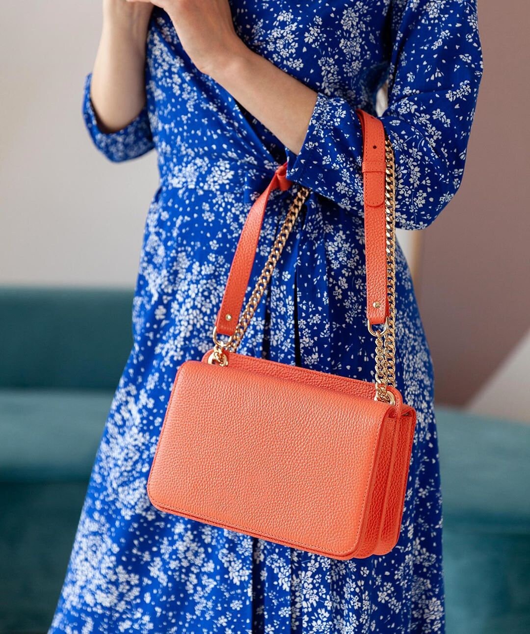 Leather Bag on a chain, Coral Leather Bag, Women's Leather Bag KF-3542 - Image 8