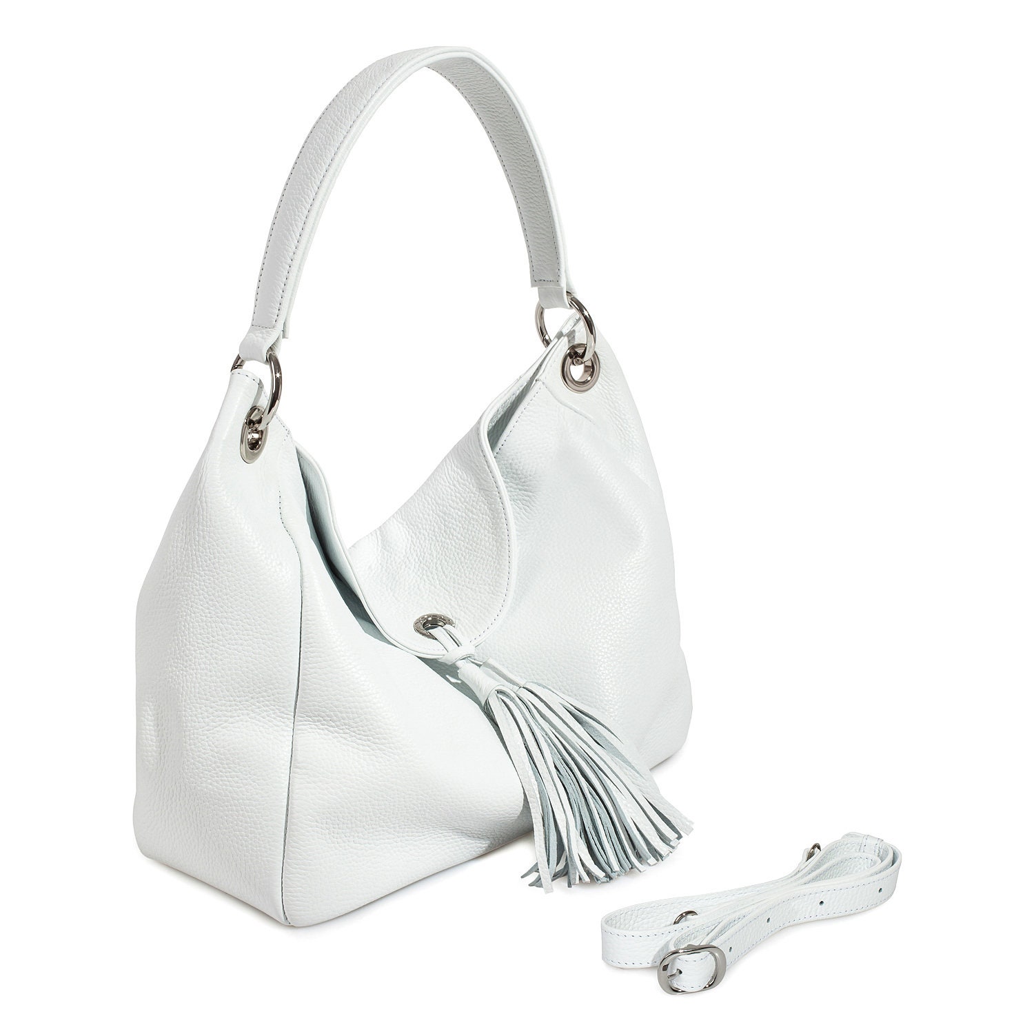 Leather Hobo Bag, White Leather Hobo Bag, Women's Leather Hobo Purse KF-3681 - Image 2