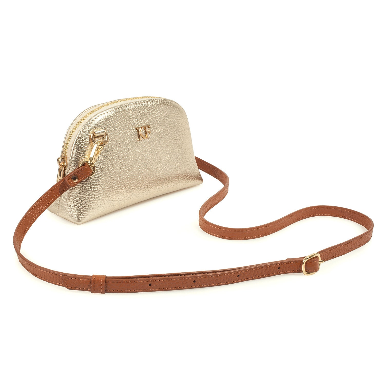 Leather Cross body Bag, Gold Leather Shoulder Bag, Women's Leather Crossbody Bag, Leather bag KF-3785 - Image 2