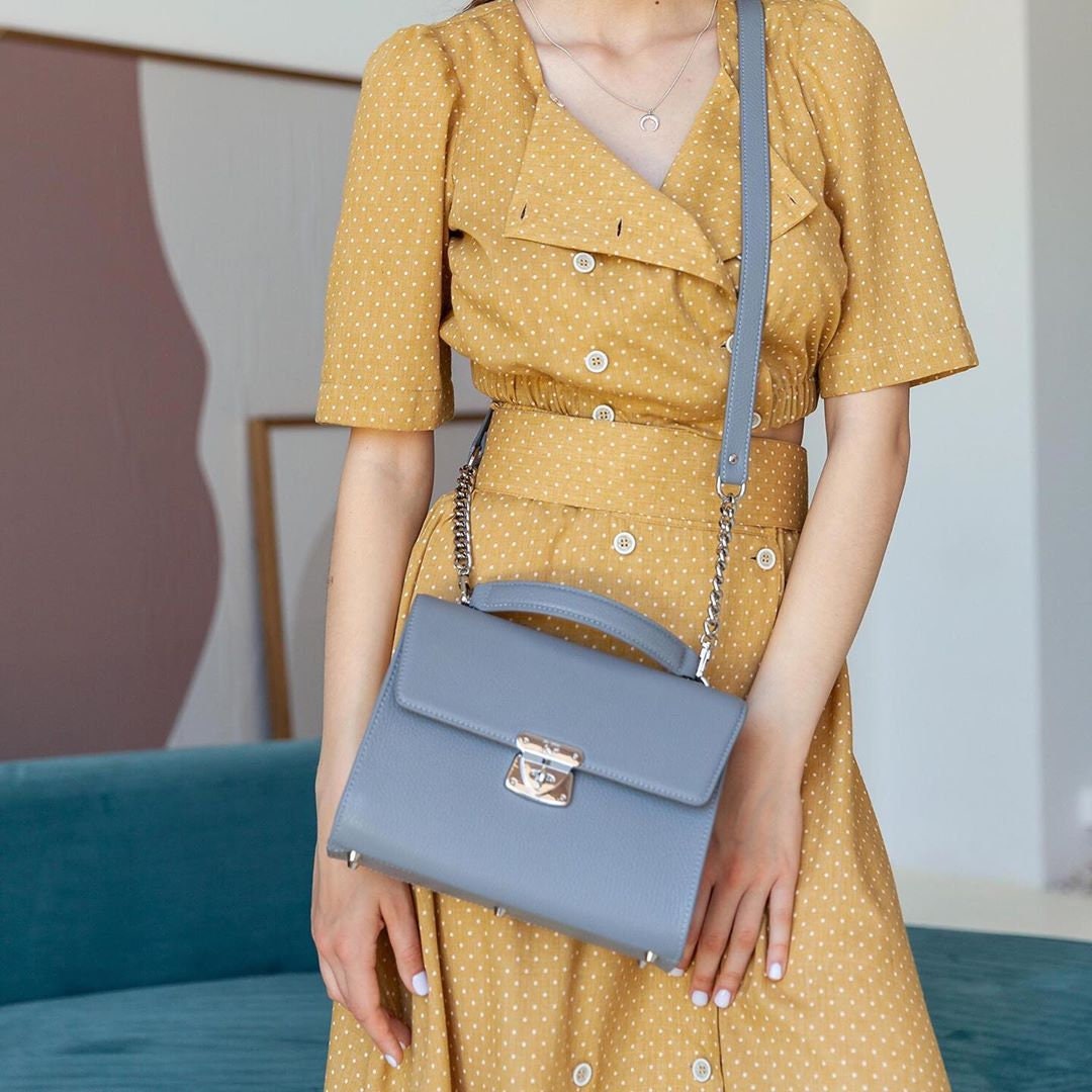 Leather Cross body Bag, Gray Leather Shoulder Bag, Women's Leather Crossbody Bag, Leather bag KF-3514 - Image 8