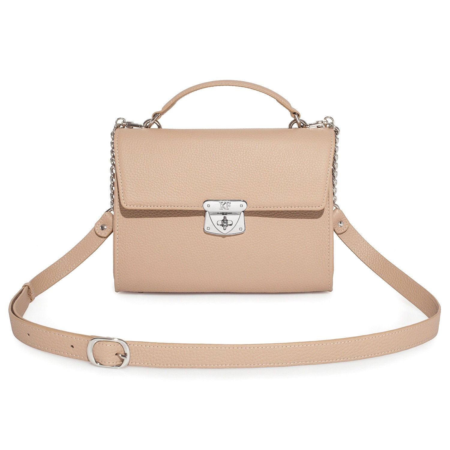 Leather Cross body Bag, Beige Leather Shoulder Bag, Women's Leather Crossbody Bag, Leather bag KF-3691 - Image 3