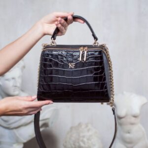 Leather Top Handle Bag, Black Leather Handbag Top Handle, Women's Leather Bag KF-3105