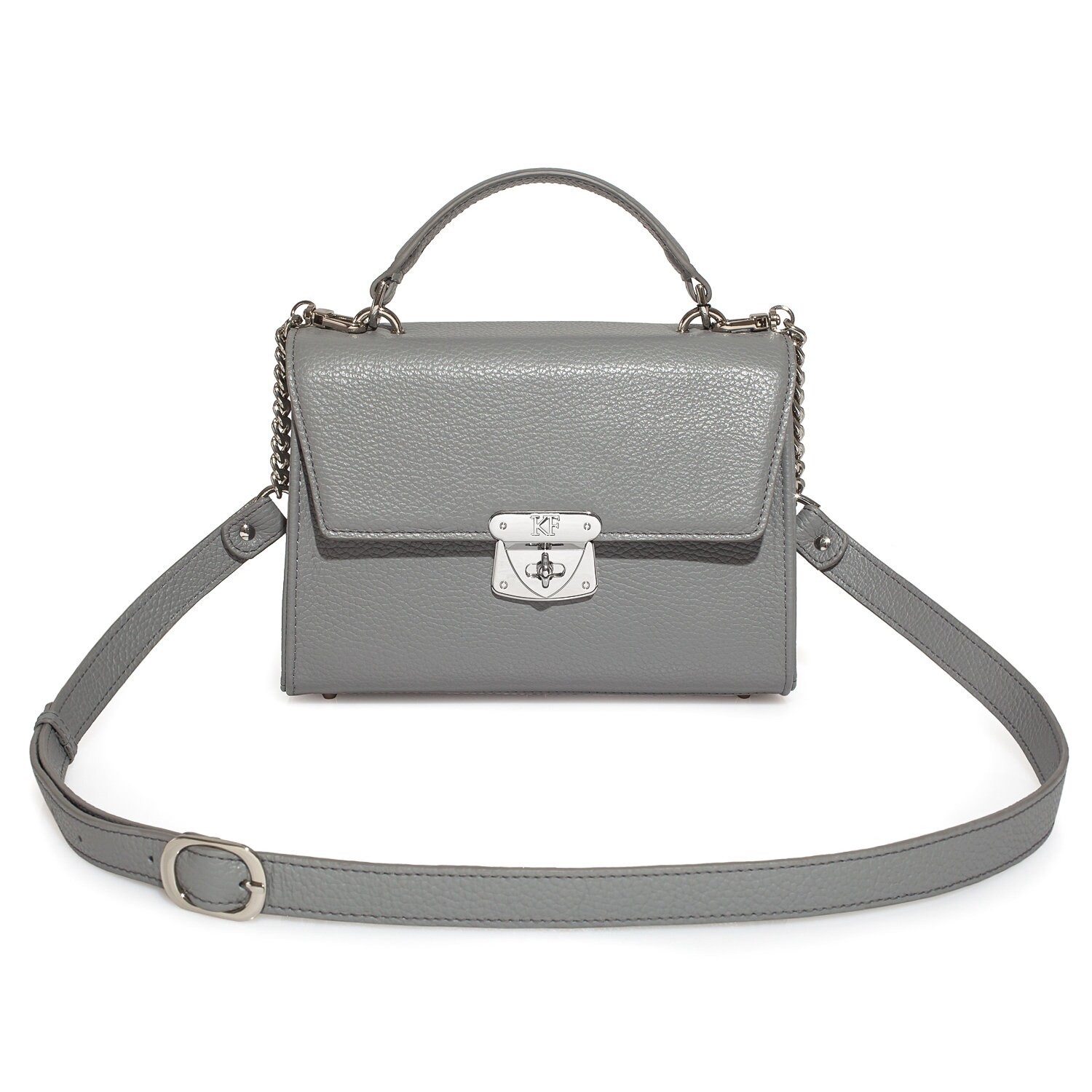 Leather Cross body Bag, Gray Leather Shoulder Bag, Women's Leather Crossbody Bag, Leather bag KF-3527 - Image 3