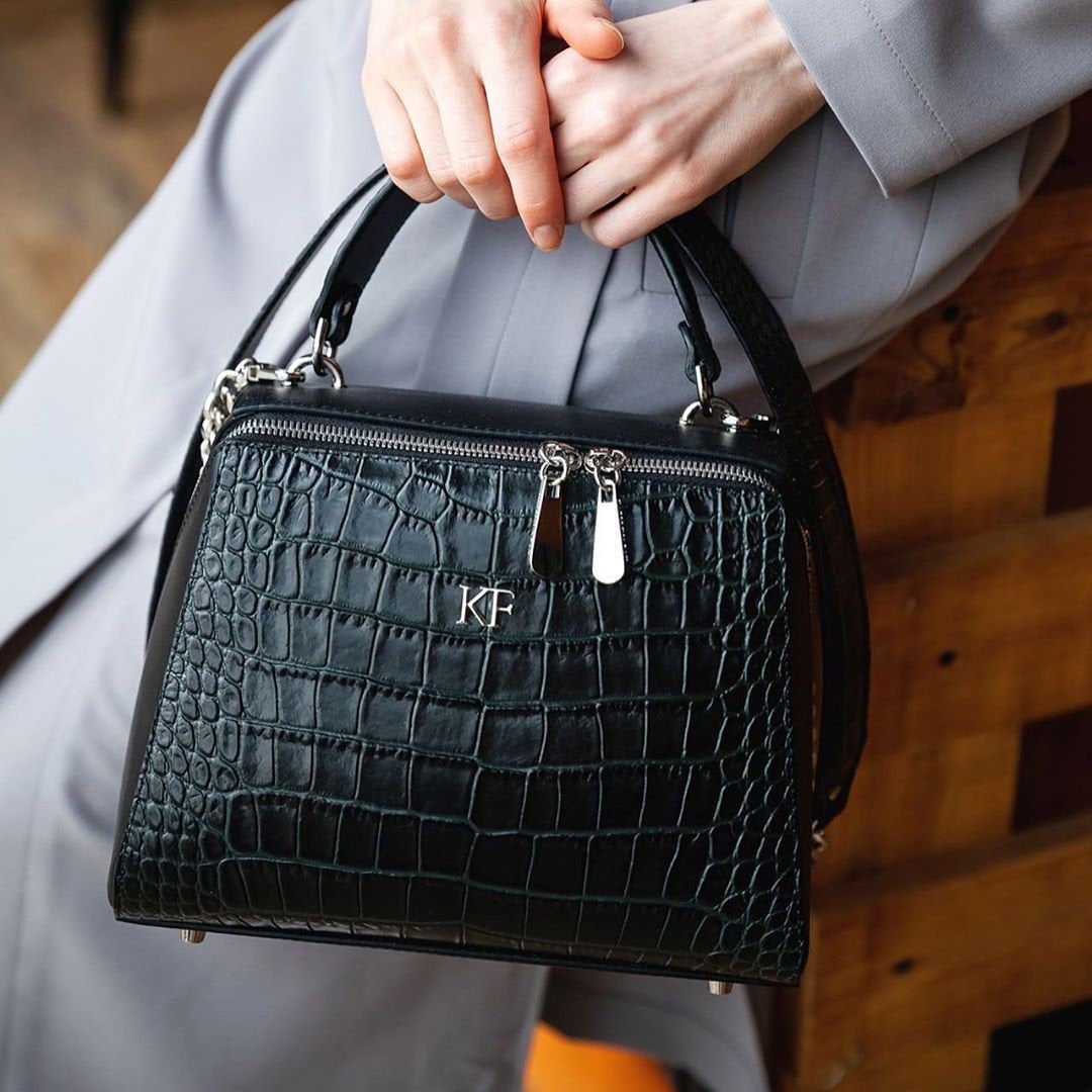 Leather Top Handle Bag, Black/Green Leather Handbag Top Handle, Women's Leather Bag KF-3180 - Image 9