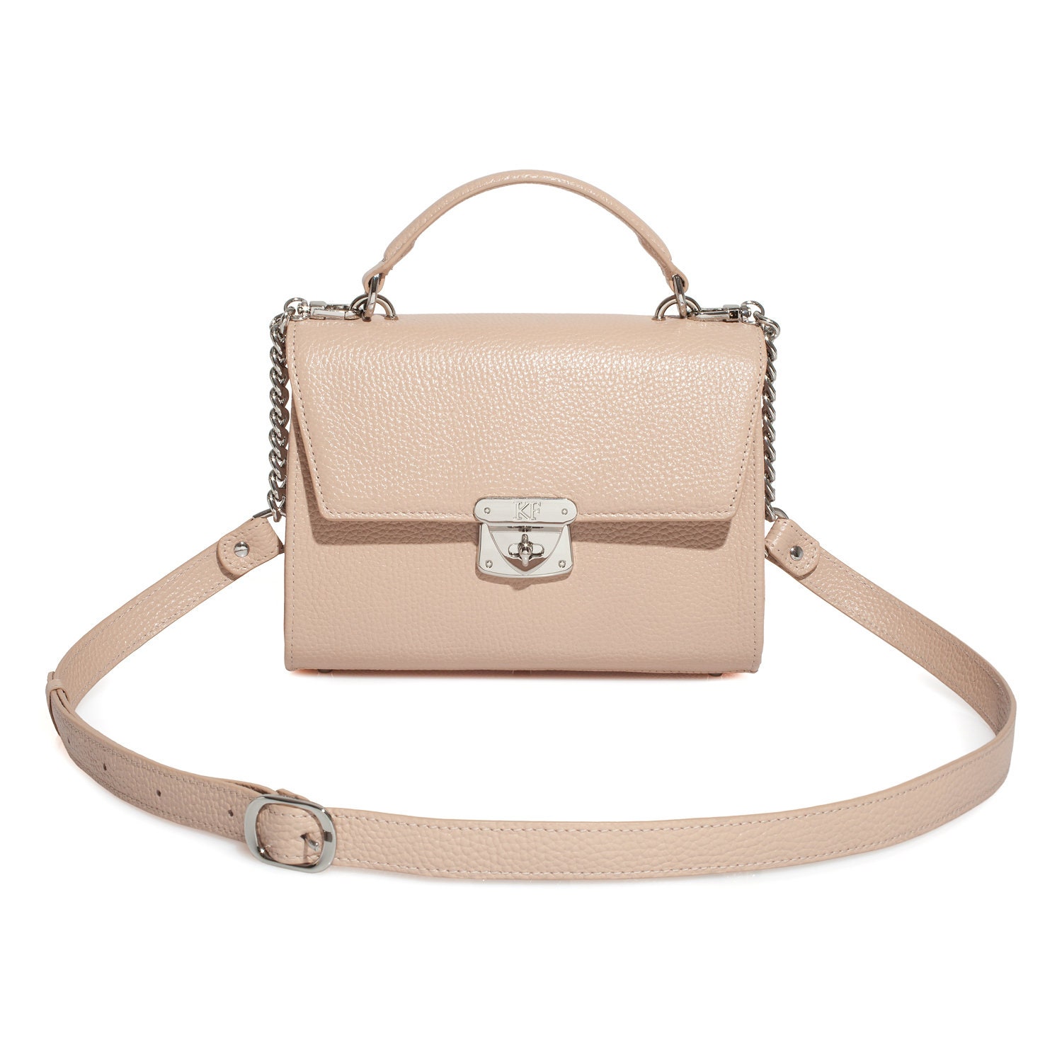 Leather Cross body Bag, Beige Leather Shoulder Bag, Women's Leather Crossbody Bag, Leather bag KF-3889 - Image 2