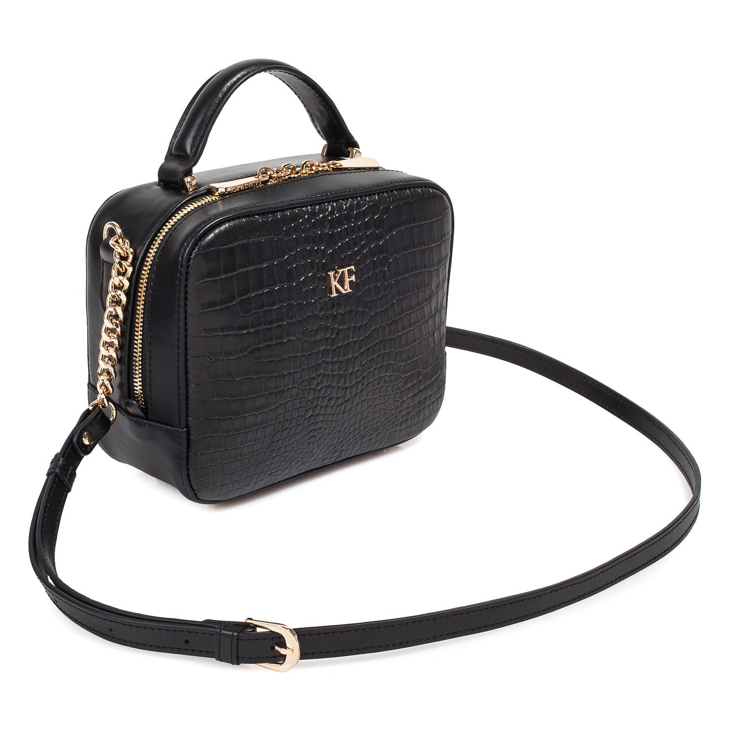 Leather Cross body Bag, Black Leather Shoulder Bag, Women's Leather Crossbody Bag, Leather bag KF-3920 - Image 3