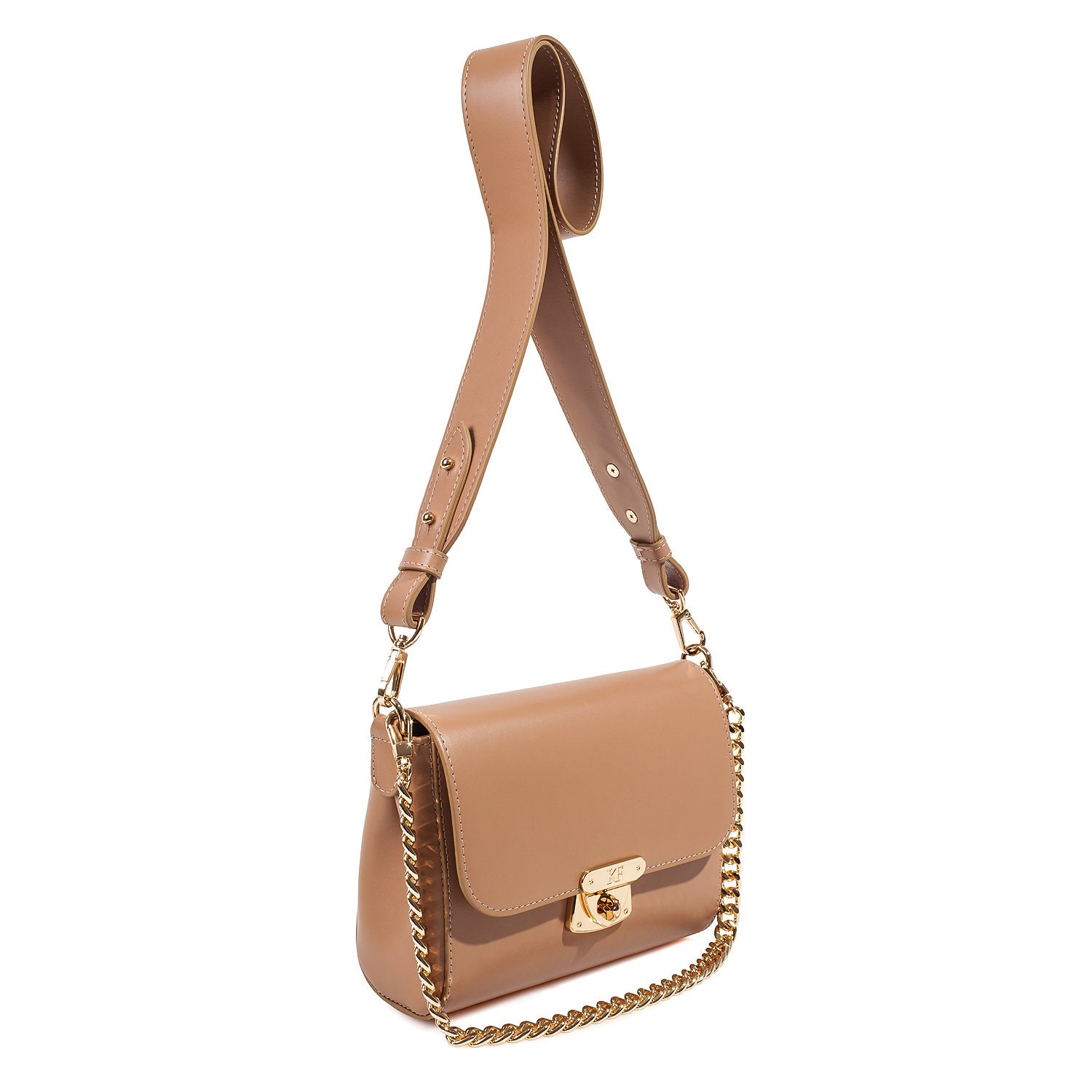 Leather Cross body Bag, Beige Leather Shoulder Bag, Women's Leather Crossbody Bag, Leather bag KF-3870 - Image 3