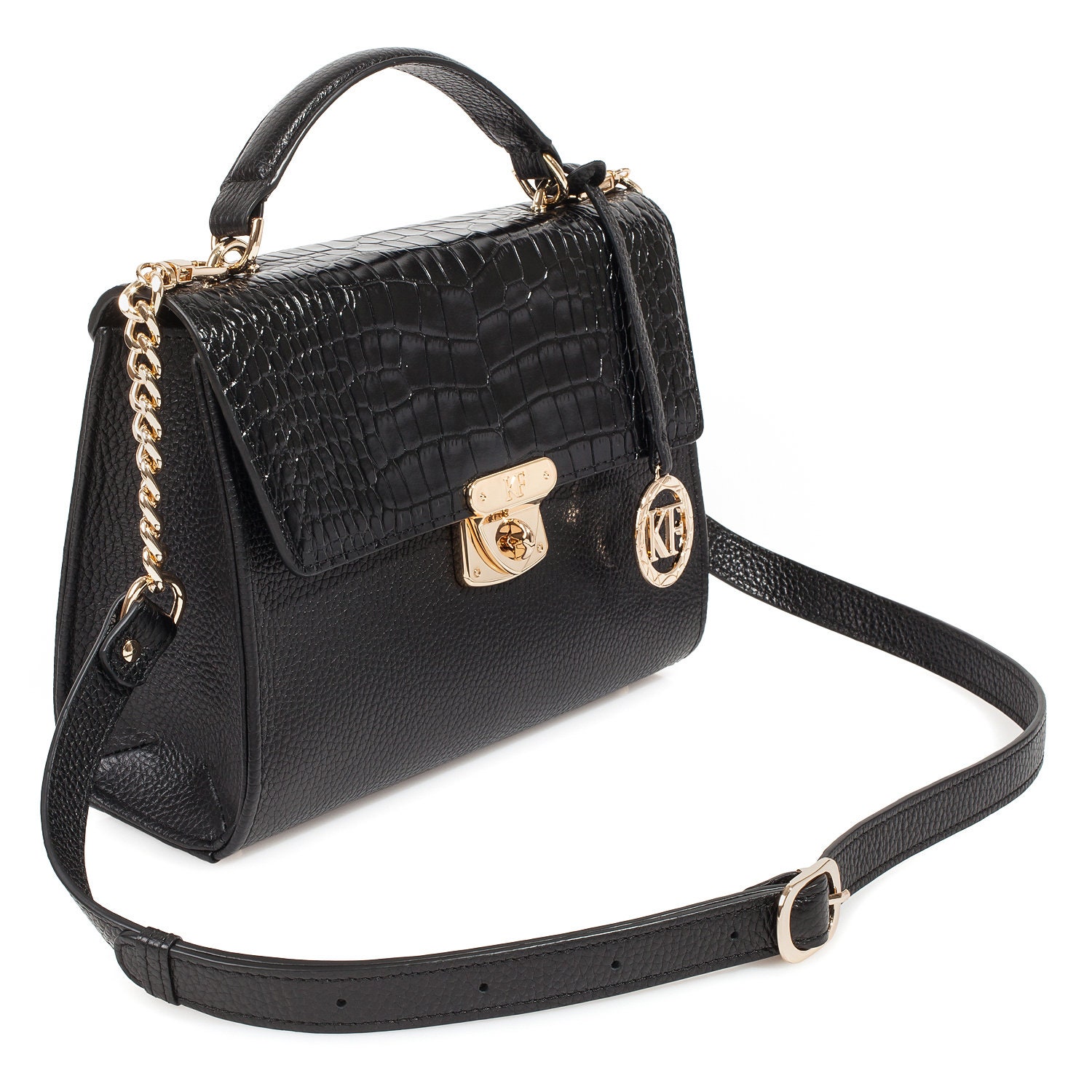 Leather Cross body Bag, Black Leather Shoulder Bag, Women's Leather Crossbody Bag, Leather bag KF-3964 - Image 3