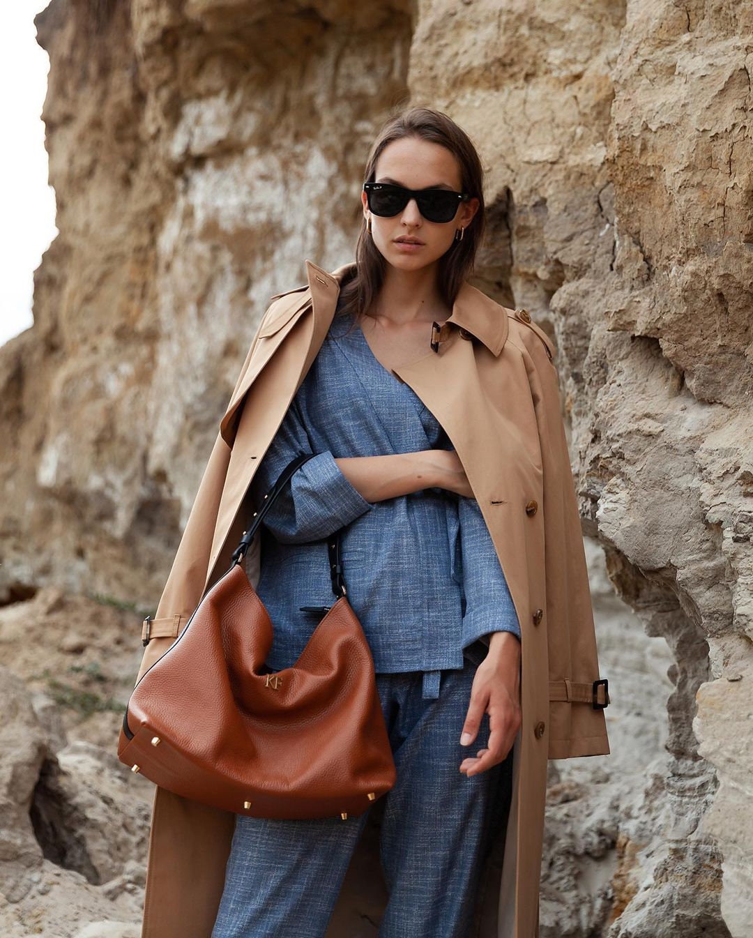 Leather Hobo Bag, Ginger Leather Hobo Bag, Women's Leather Hobo Purse KF-3293 - Image 8