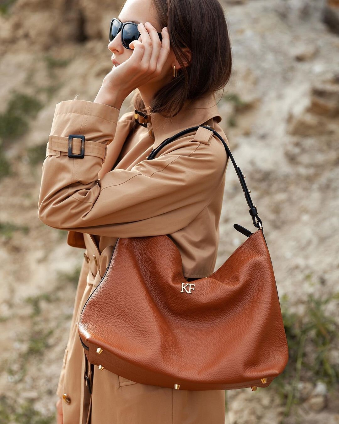 Leather Hobo Bag, Ginger Leather Hobo Bag, Women's Leather Hobo Purse KF-3293 - Image 7