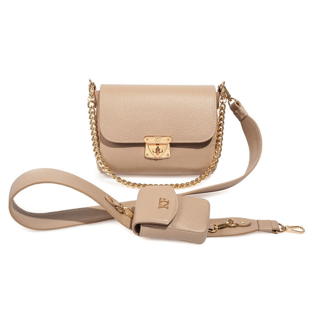 Leather Cross body Bag, Beige Leather Shoulder Bag, Women's Leather Crossbody Bag, Leather bag KF-4007 - Image 2