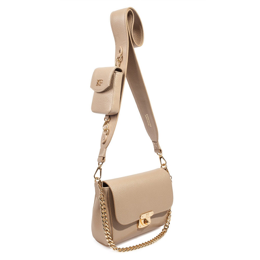 Leather Cross body Bag, Beige Leather Shoulder Bag, Women's Leather Crossbody Bag, Leather bag KF-4007 - Image 5