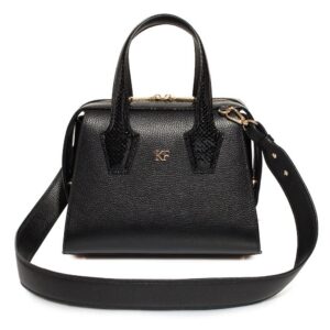 Leather Top Handle Bag, Black Leather Handbag Top Handle, Women's Leather Bag KF-4047