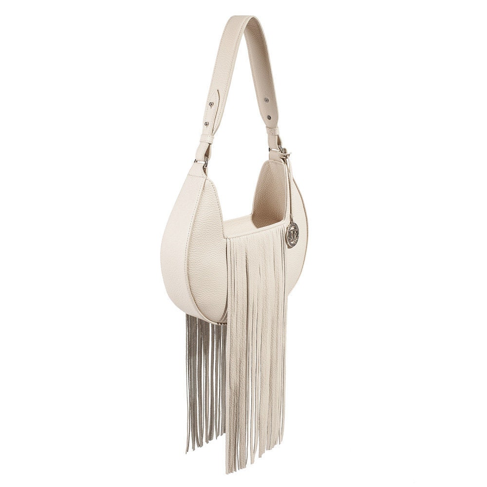 Leather Shoulder Bag, Light beige Leather Shoulder Bag, Leather bag KF-4096 - Image 3