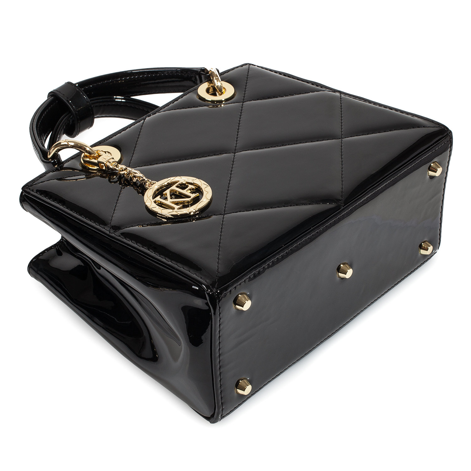 Leather Top Handle Bag, Black Patent Leather Handbag Top Handle, Women's Leather Bag KF-4486 - Image 6