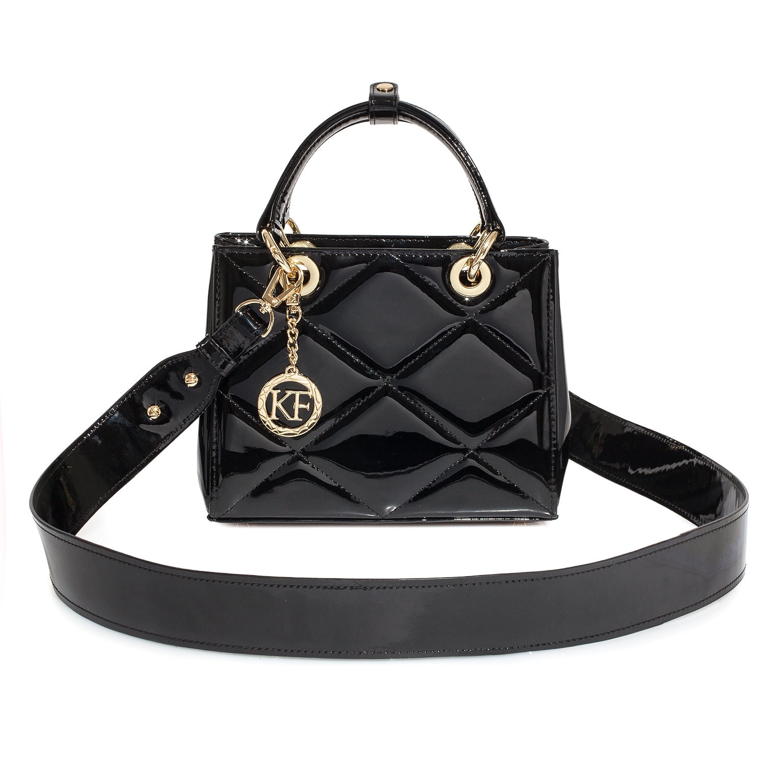 Leather Top Handle Bag, Black Patent Leather Handbag Top Handle, Women's Leather Bag KF-4486 - Image 2